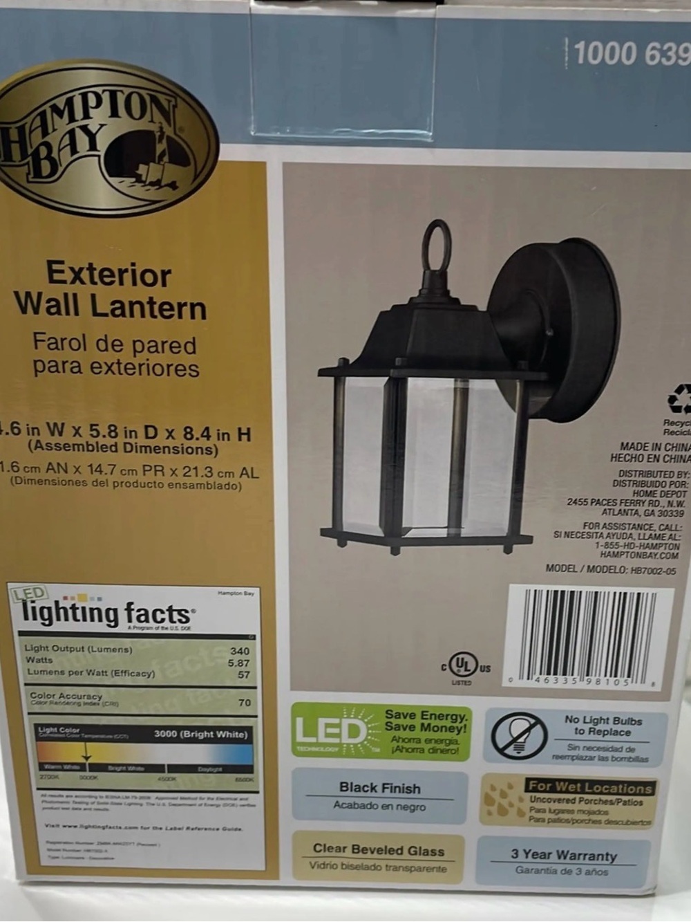 Hampton Bay LED Exterior Wall Lantern Black NIB Modern Farmhouse Porch Light